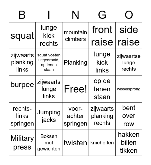Training Bingo Card