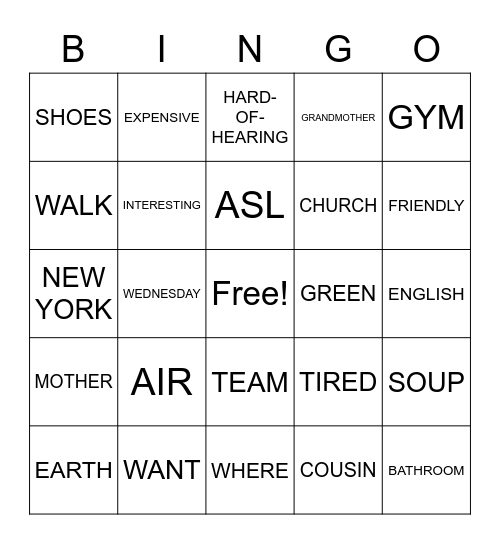 ASL Bingo Card