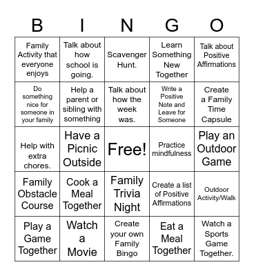 Family Bingo Card