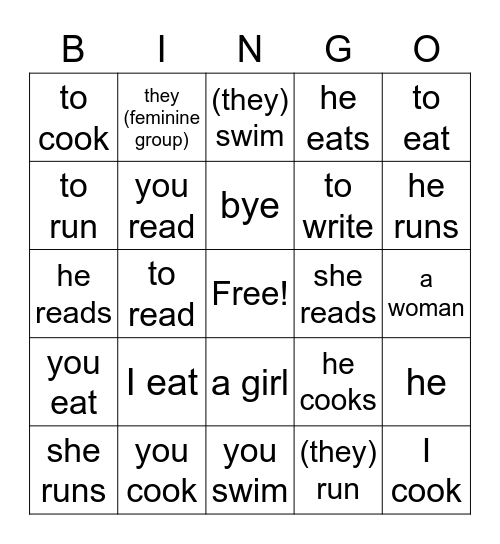 Vocabulario Español Bingo Card