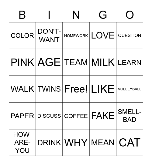 ASL Bingo Card