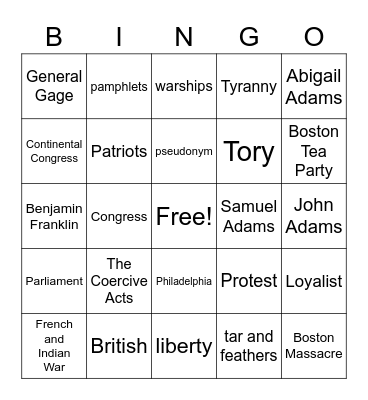 United We Stand Bingo Card