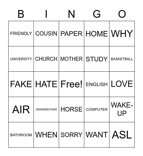 ASL Bingo Card