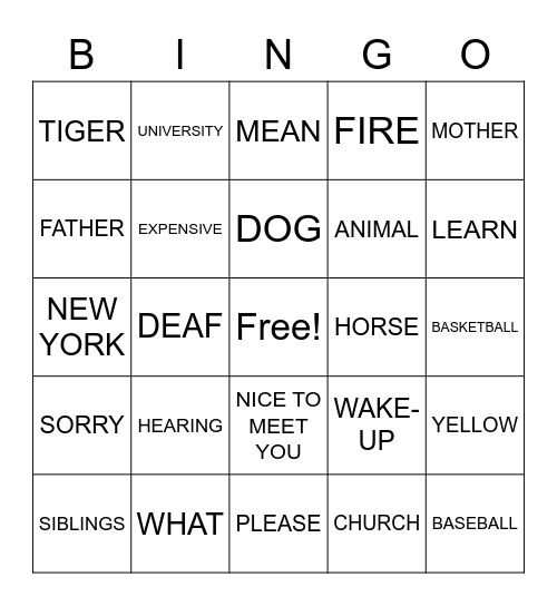 ASL Bingo Card