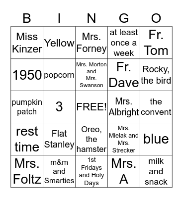 St Bonaventure Bingo Card