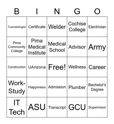 College and Career Bingo Card