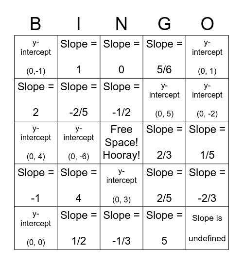 Slope Bingo Card