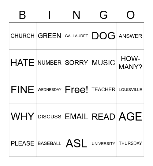 ASL Bingo Card