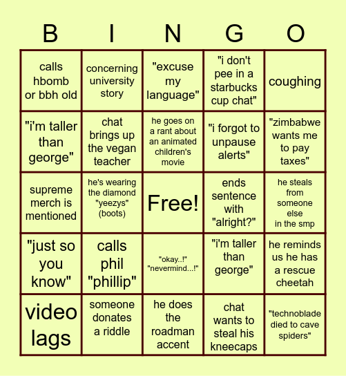 average ponk stream experience Bingo Card