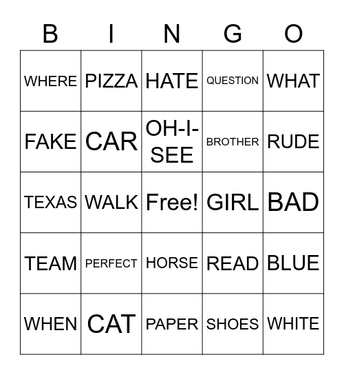 ASL Bingo Card