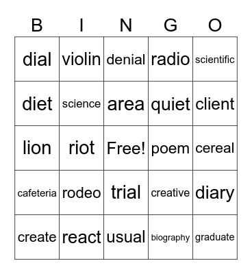 Vowel Splits Bingo Card