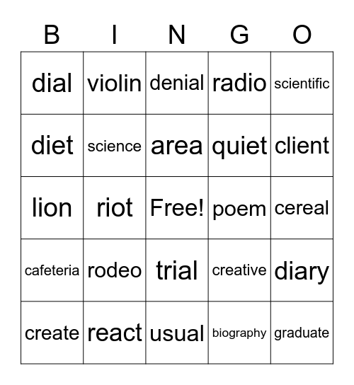 Vowel Splits Bingo Card