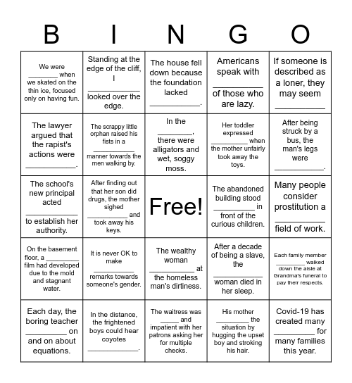 Of Mice and Men Vocab! Bingo Card