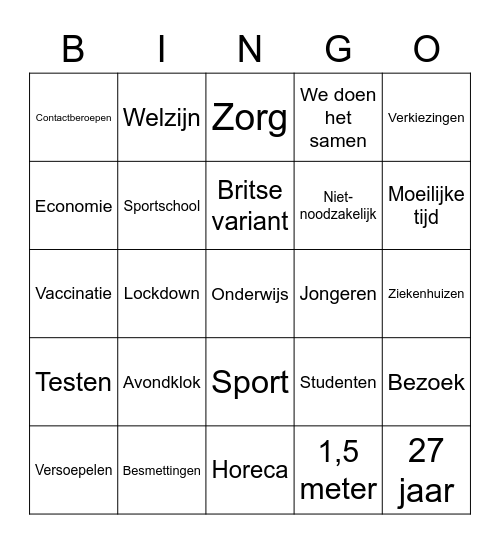 Persconferentie Bingo Card
