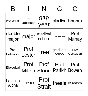 WashU Anthropology Bingo Card