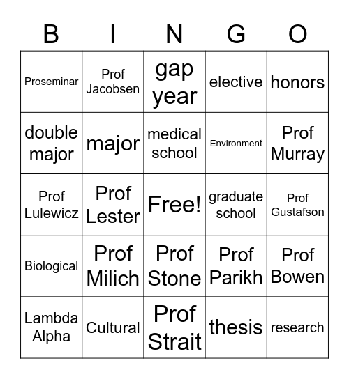 WashU Anthropology Bingo Card