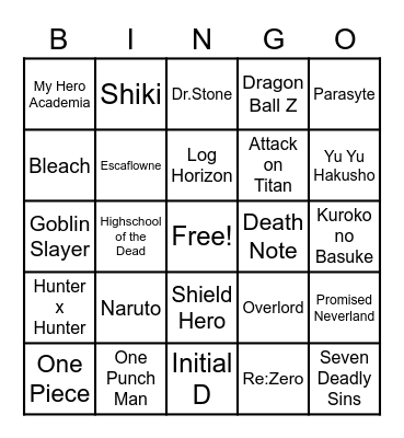 What Anime have you watched? Bingo Card