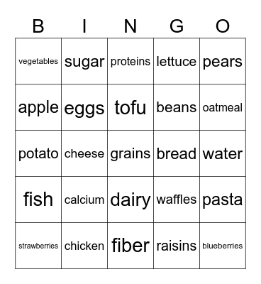 My Plate - Basic Nutrition Bingo Card