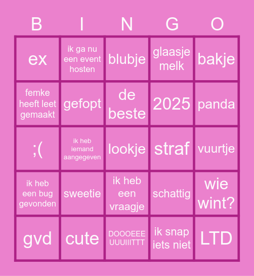 Het Grote Rosa Bingo Card