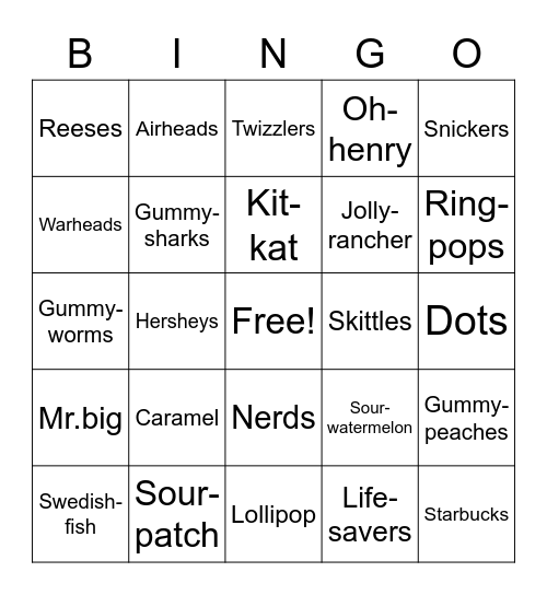 candy Bingo Card