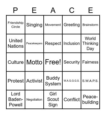 World Thinking Day 2021 Bingo Card