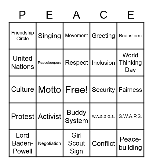 World Thinking Day 2021 Bingo Card