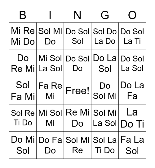Solfege Bingo Card