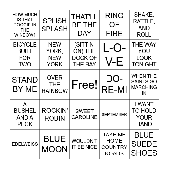 MUSICAL BINGO Card