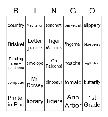 Welcome to 5th Grade! Bingo Card