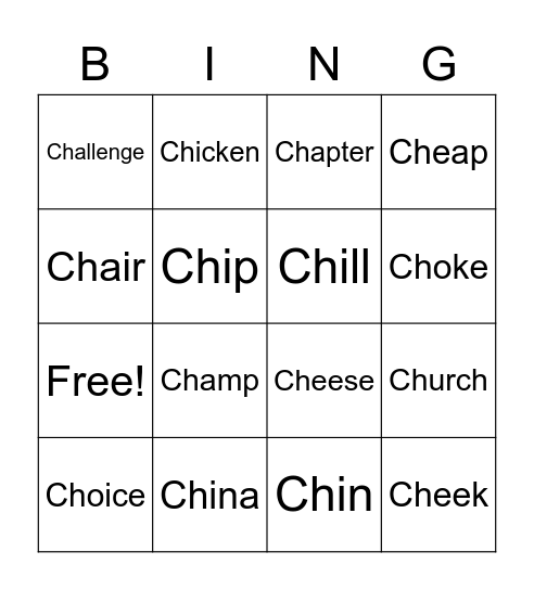 tʃ Bingo Card