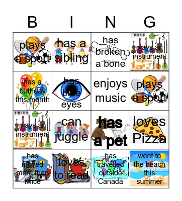 Get to Know You!! Bingo Card