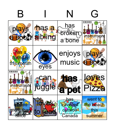 Get to Know You!! Bingo Card