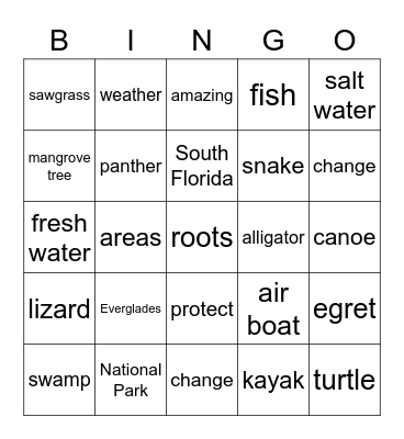 Everglades Bingo Card