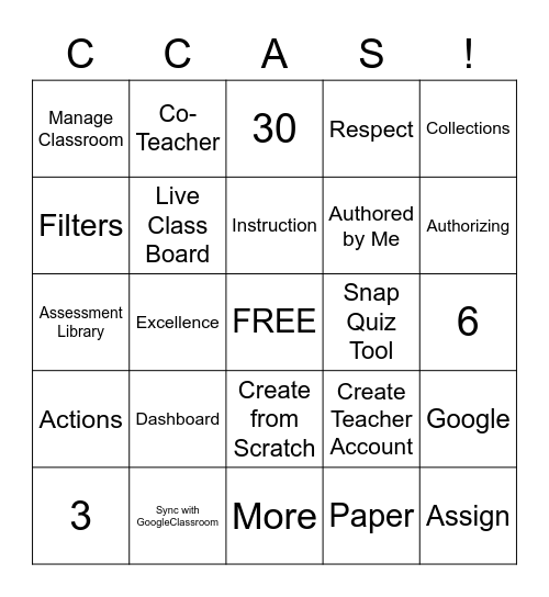 Edulastic Bingo Card
