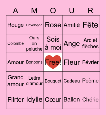 French Honors Valentine's Bingo Card