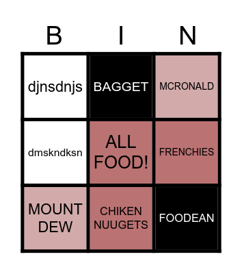 FOOD BINGO Card