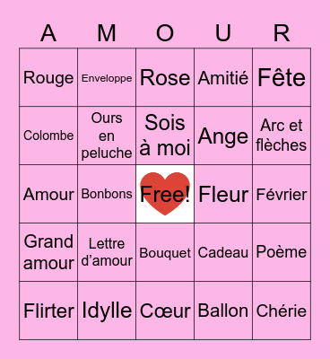 French Honors Valentine's Bingo Card