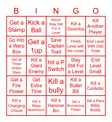 Mario 3D World Bingo Card