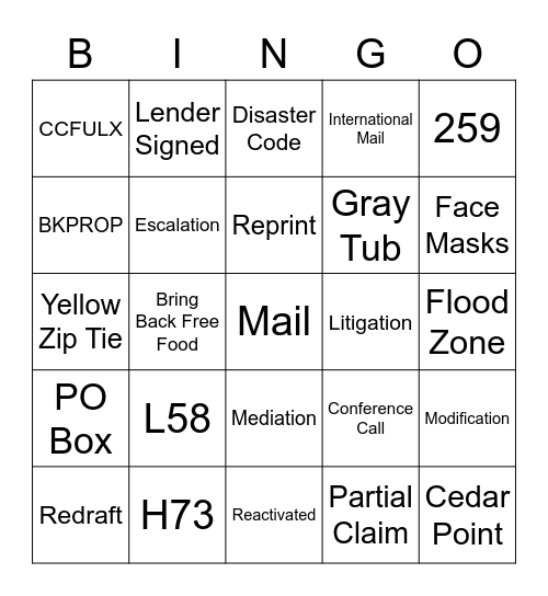 Settlement Mail Team Bingo Card