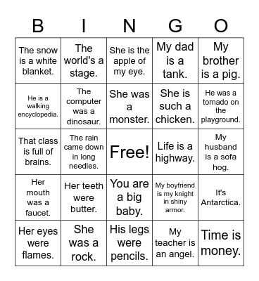 Metaphor BINGO Card
