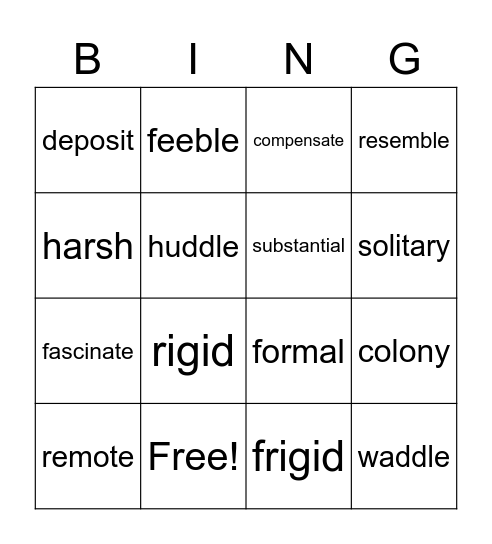 Book 5: Lesson 7 Bingo Card