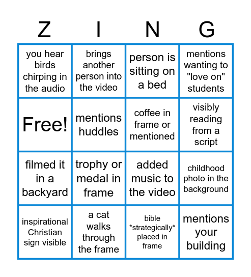 APP VIDEO ZING Bingo Card