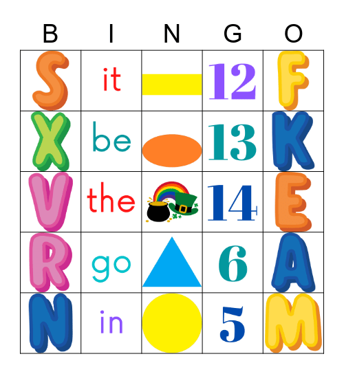 Lewis Kindergarten Bingo Card
