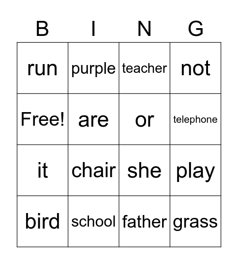 Lesson 60-75 Bingo Card