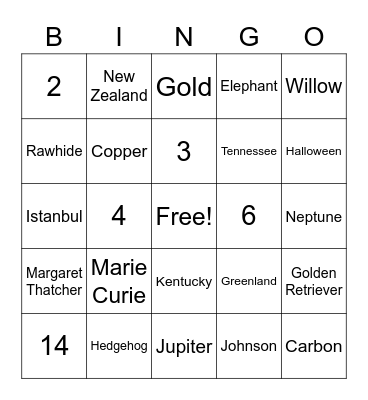 Trivia Bingo Card