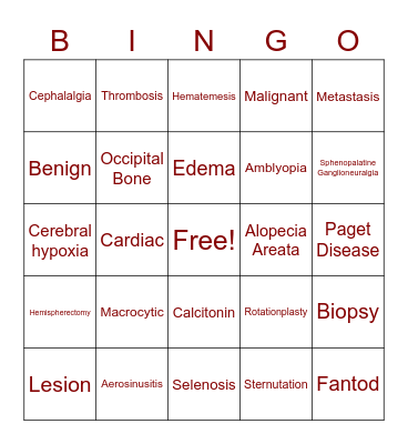 Medical Terms Bingo Card