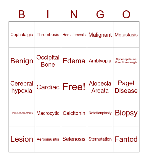 Medical Terms Bingo Card