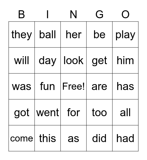 Kindergarten Bingo #1 Bingo Card