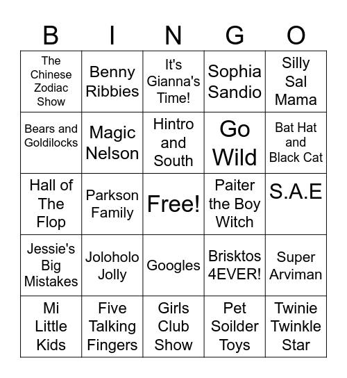 Conware Channel Shows Bingo Card
