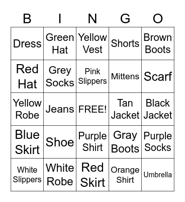 Clothes Bingo Card